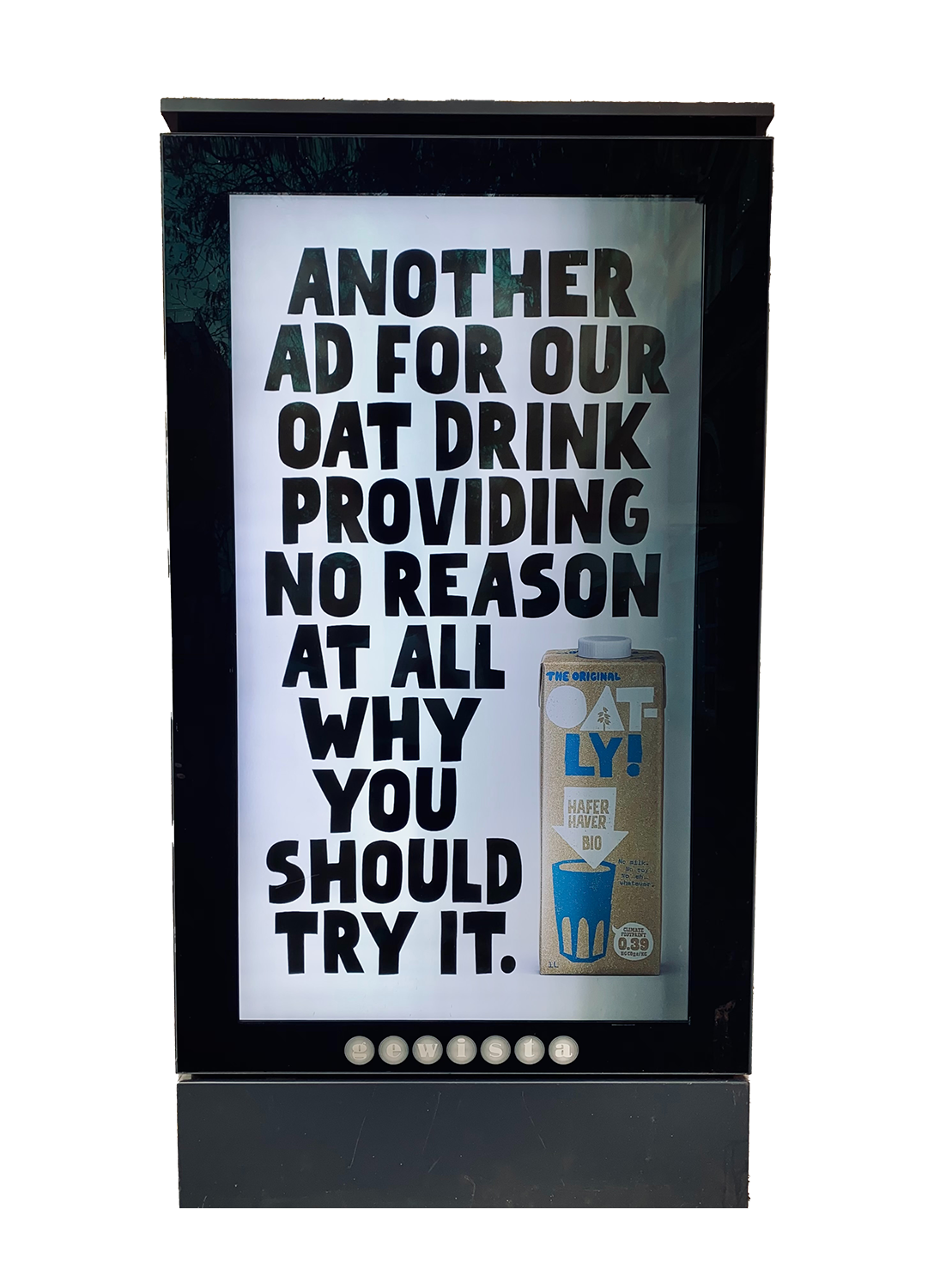OATLY advert display screen